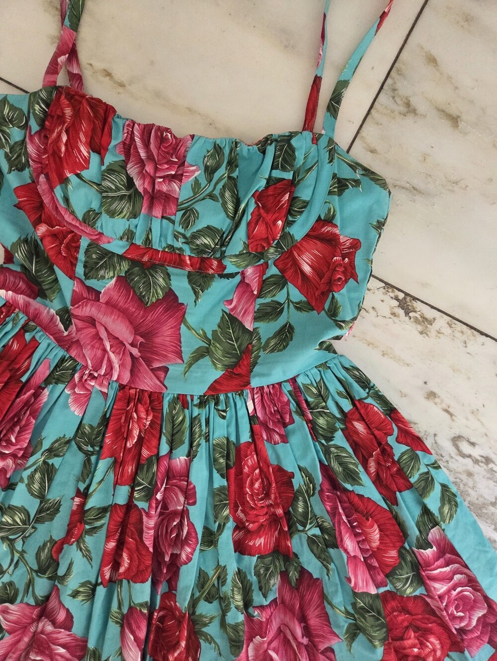 Bernie Dexter Paris Style Red And Pink Large Rose Print Swing Dress Size M - Picture 4 of 8